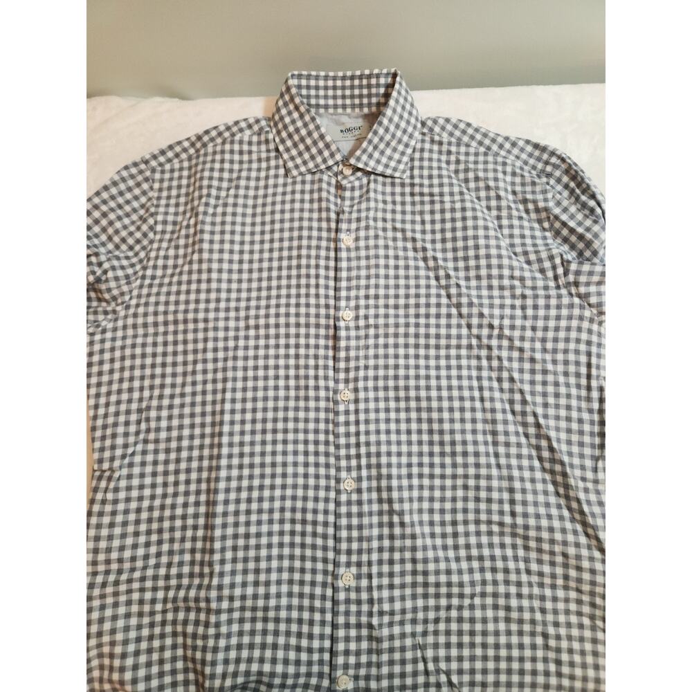 Boggi Milano 100% Cotton Shirt Mens Medium Gray Gingham Check Long Sleeve Preppy